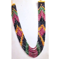 Perles en saphir naturel multicolores à 7 brins, facettées en rondelles de 3-4 mm, 369 carats, 16-18 pouces, hautement polies, certifiées par un tiers, perles en vrac