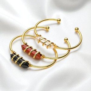 New Arrival Double Point Healing Crystal Wire <b>Wrap</b> Bangle Gold Plated Adjustable Cuff Bangles Wholesale - Product Image 3