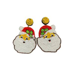 Handmade Beaded <b>Christmas</b> <b>Santa</b> Hat Earrings for Women Festive Holiday Jewelry, Lightweight Statement Earrings - Product Image 2