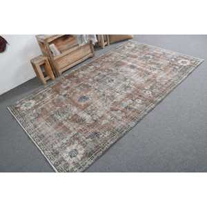 Turkish Vintage Rug, 4.9x8.1 ft Area Rug, <b>Brown</b> Blue Ikat <b>Wool</b> Rug - Product Image 2