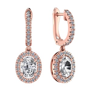 Boucles d'oreilles pendantes ovales et rondes en diamant de 0,30 ct, diamant de laboratoire en platine pour occasions spéciales - Product Image 2