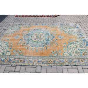 Tapis vintage 6,1x8,4 pieds, tapis turc en laine rayé orange et bleu - Product Image 3