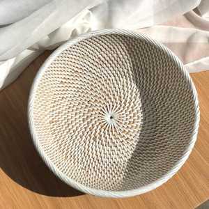 Boho Living Room Elegant Whitewash Handwoven Rattan Fruit Bowl <b>Decorative</b> <b>Trays</b> for Stylish Home Dcor - Product Image 2