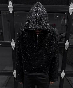 เสื้อฮู้ดดี้ผู้ชายทรงบ็อกซี่ ครอป ครึ่งซิป ผ้าเฟรนช์เทอร์รี่ฟลีซ 380 500gsm พิมพ์ลายทั่วตัว ประดับคริสตัล สไตล์สตรีทแวร์ - Product Image 1