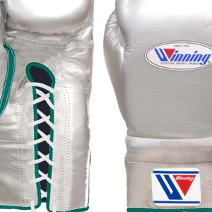 Winning <b>Lace</b> Up Boxing Gloves Silver Green Premium Genuine Leather Professional Fight Training Sparring Gloves 8oz 10oz 12oz 14o - Product Image 2