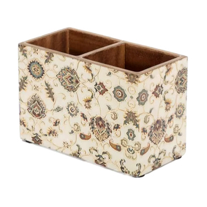 Wood <b>Utensil</b> Holder With Metal Handles Personalize Picnic Caddy Wedding Silverware Caddy From India - Product Image 1