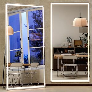 Espejo Rectangular LED Dorado de 80x180cm, Espejo de Cuerpo Entero Contemporáneo con Marco de Vidrio Ajustable para Montar en la Pared, para Hoteles, de Smartspace - Product Image 3