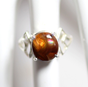 แหวนทําพลอยอาเกตไฟเม็กซิกันธรรมชาติ Cabochon พลอย 925 เงินสเตอร์ลิง - Product Image 3