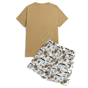 Ensemble t-shirt et short en coton pour hommes, style unique et simple, ensemble t-shirt et short décontractés pour hommes avec cordon de serrage - Product Image 2