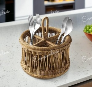 Organizador de cubiertos de mimbre Popular, herramientas de cocina tejidas a mano, encimera de almacenamiento, mesa de cocina, soporte para cubiertos con asa - Product Image 6