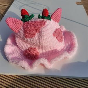 Chapeau Bob en Crochet Personnalisé pour Adulte, Motif Fraise Rouge, Vache et Monstre Grenouille, pour Usage Quotidien et Fêtes, pour Femme - Product Image 2