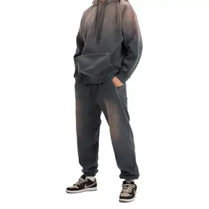 High Quality Men's Winter <b>Tracksuit</b> 100% Cotton Breathable Acid Wash Oversized Solid Pattern with Custom Logo Print - Product Image 5