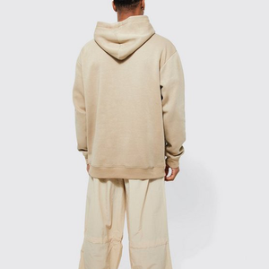 Sweat à capuche pour hommes imprimé sur mesure OEM beige surdimensionné en coton vierge épais pull Streetwear avec épaule brodée tombante - Product Image 3