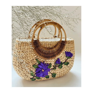 Bolsa de jacinto de agua Bolso artesanal de Vietnam, Bolsa de mano de jacinto de agua, Bolsa de playa de verano de jacinto de agua Bolsa de cesta Sedge - Product Image 1