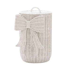 Cesto de ropa de ratán tejido a mano con lazo decorativo, cesta de almacenamiento con lazo, cesto para la ropa sucia - Product Image 3