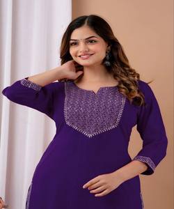 Kurta en rayonne fantaisie avec broderie, pour tous les jours, prix de gros, vêtement ethnique, coton multicolore, séchage rapide, en stock - Product Image 2