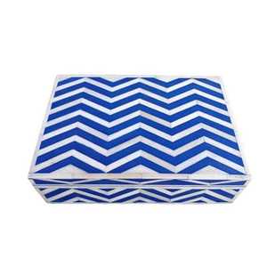 Joyero de madera Rectangular azul artesanal Premium con incrustaciones de hueso y almacenamiento decorativo único para joyas y regalos - Product Image 5