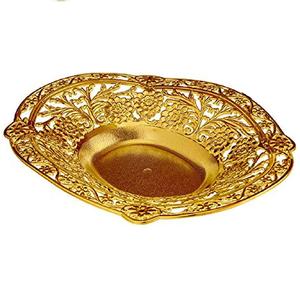 Bandeja de servicio de metal de la mejor calidad con acabado pulido brillante Diseño floral en relieve Forma ovalada con mango de dos lados para servir - Product Image 6