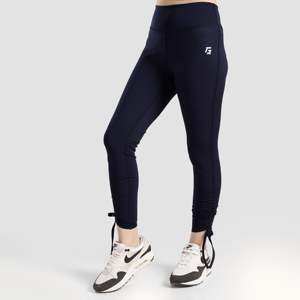 Leggings con borde de cinta azul marino, tela de punto, ropa deportiva - Product Image 3