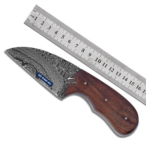 Cuchillo de caza personalizable hecho a mano con hoja de acero damasco y mango de palisandro exótico Funda de cuero en relieve Soporte OEM - Product Image 1
