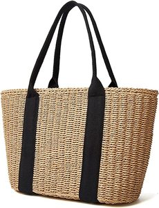 Sac fourre-tout en paille pour femmes grande capacité Shopping fourre-tout bohème sac à bandoulière voyage sac de plage avec doublure OEM - Product Image 2