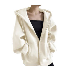 Sweat à capuche tendance pour femme en coton 100% avec fermeture éclair, décontracté, léger, streetwear, manches longues, polaire avec fermeture éclair sur le devant et poches - Product Image 2