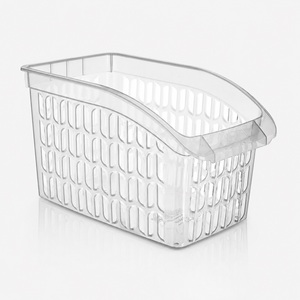 Transparent Eco-Friendly Stackable Refrigerator Organizer <b>Basket</b> with Handle Ventilated <b>Plastic</b> Fridge and Pantry Storage Bin - Product Image 1