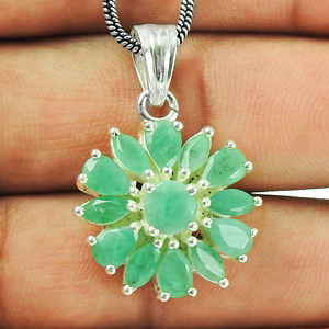 ขายดีที่สุด925เงินสเตอร์ลิงธรรมชาติมรกตพลอยรูปดอกไม้จี้สำหรับเธออาจจะเกิดเครื่องประดับขายส่ง - Product Image 2