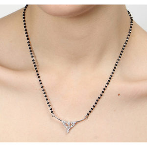 NOVAMART Fine Pure Silver Mangalsutra Necklace Geometric Pattern Gold Beads Strands Religious Wedding Gift for <b>Wife</b> Featuring Di - Product Image 6