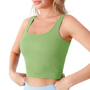 เสื้อกล้ามออกกำลังกายผู้หญิงแบบไร้ตะเข็บ ผ้าริบ ระบายอากาศ ไนลอน สำหรับโยคะ ครอปท็อป สปอร์ตบรา ไซส์พลัส สวมใส่สบาย - Product Image 3