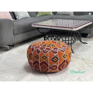 Pouf en cuir marocain fait main, repose-pieds ottoman traditionnel, pouf artisanal, décoration intérieure, siège ottoman bohème pour salon - Product Image 1