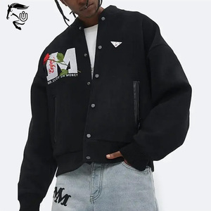 2024 personnalisé hommes 100% laine Varsity Bomber veste Rose broderie col rond fermeture à glissière toile hiver lettre veste-OEM - Product Image 6