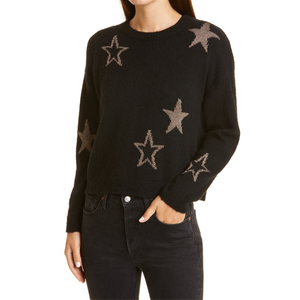 Maglione Rails Perci Star in misto lana, nero con stelle dorate, stile casual autunnale, taglia grande, con chiusura a zip in maglia traspirante. - Product Image 4