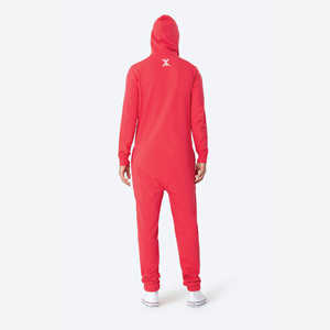 80% Cotton 20% Polyester Brushed Back Unisex <b>Onesie</b> with Two Way YKK Quality Zipper Bright Red Casual Style Original Design - Product Image 4