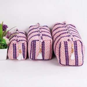 Le ของที่ระลึกกระเป๋าซิปพิมพ์ลายบล็อกผ้าฝ้ายวินเทจเป็นมิตรกับสิ่งแวดล้อมกันน้ำเดินทางปรับแต่งแต่งหน้าได้ - Product Image 1