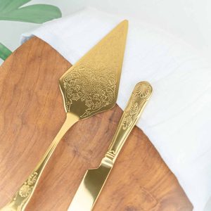 Customized Luxury Gold Good Quality Metal <b>Cake</b> Knife Server Wedding <b>Cake</b> Knife And Server Set in Bulk Price - Product Image 2