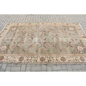 5.4x8.8 ft Turkish Rug, Vintage Rug, <b>Brown</b> Plants & trees <b>Wool</b> Rug - Product Image 4