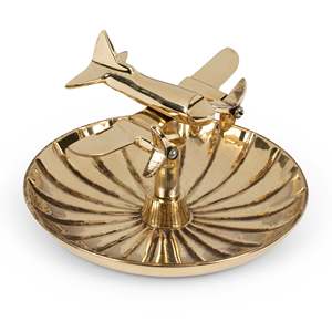 Cenicero de latón de avión con acabado dorado-Cenicero de metal redondo único-Peso pesado, acabado Premium para fumadores - Product Image 3