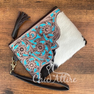 Nueva bolsa de maquillaje de viaje con cremallera de cuero de vaca a mano para mujer, bolso de mano con borla de cuero genuino de alta calidad - Product Image 1