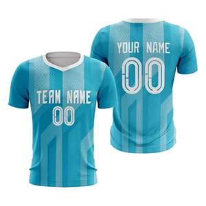 Maillot de football rayé blanc bleu 180 GSM respirant Polyester Football uniforme évacuation de l'humidité Performance vêtements de sport - Product Image 1