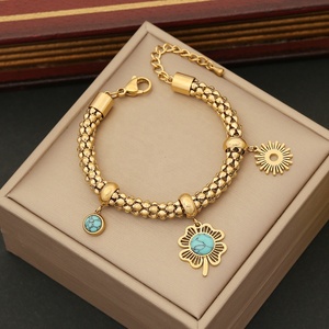 Nouvelles boucles d'oreilles de qualité, style bohème, plaquées or, chaîne épaisse, turquoise, PVD, acier inoxydable 316L, ensembles de bijoux pour femmes - Product Image 3