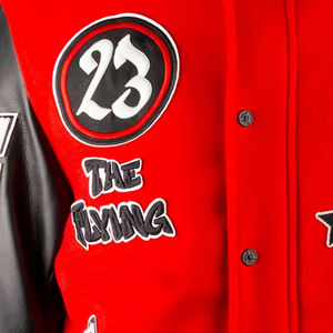 Wholesale Men's Varsity Jackets <b>Red</b> <b>Wool</b> Body Leather Sleeve Fashionable Embroidery Logo Lettermen Baseball Varsity Jacket - Product Image 6