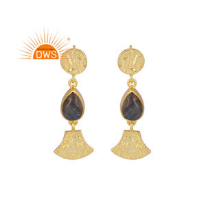 ต่างหูอัญมณีลาบราดอไรต์ธรรมชาติ18K ชุบทอง18K ต่างหูห้อยอัญมณี - Product Image 1