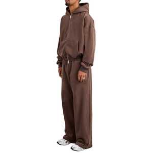 Logo personnalisé lourd 340g Polyester/coton polaire décontracté unisexe survêtements Zip surdimensionné Baggy pantalons de survêtement à capuche ensemble de sweat à capuche - Product Image 4