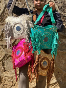 New Western Style Hair on Hide Metallic Fur Suede Leather Fringe <b>Bags</b> High Quality Fur Leather Unique Middle Concho Fringe <b>Bags</b> - Product Image 5