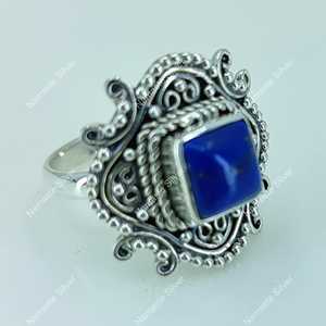 Handmade 925 Sterling Silver Lapis Lazuli Ring September Birthstone <b>Statement</b> Jewelry with Natural Blue Gemstone Inlay - Product Image 4