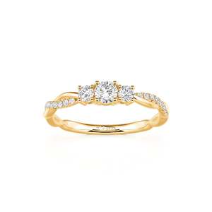แหวนหมั้นเพชรทรงกลมสามเม็ดแบบเกลียว Jeulia Gold พร้อมเพชร VVS1 ฝังแบบ Bezel - Product Image 3