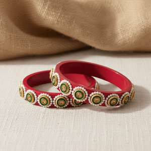Royal <b>Red</b> Lac Pearl <b>Bracelets</b> & Bangles with Medallion Motifs - Product Image 1