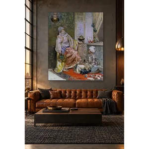 Fida, femme voilée et servante dans une pièce ottomane, impression sur toile orientaliste - Product Image 2