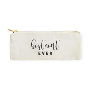 Estuche para lápices de lona de algodón con cremallera, bolsa de viaje portátil y diseño de letras, modelo Best Aunt Ever - Product Image 1